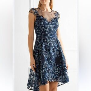Marchesa Notte Navy Illusion Dress Sz 2